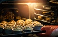 Morning breakfast Banana cake in hot oven that have good taste a Royalty Free Stock Photo