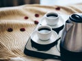 Morning breakfast with black coffee in bedroom Royalty Free Stock Photo