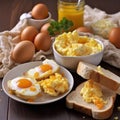 Morning breakfast full of eggs, sandwitch and juice Royalty Free Stock Photo