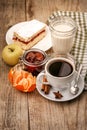 Morning breakfast with hot coffee and joghurt Royalty Free Stock Photo