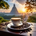 Morning Brews: Coffee Bliss with a Remarkable Landmark Background