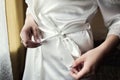 Morning of the bride, the bride wears a dress, a wedding, a beau Royalty Free Stock Photo