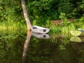 The boat docked in the lake,