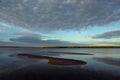 Morning calm river and the sand alluvium. Royalty Free Stock Photo