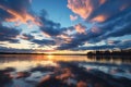 Morning canvas Clouds undergo a mesmerizing time lapse by the lake Royalty Free Stock Photo