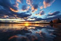 Morning canvas Clouds undergo a mesmerizing time lapse by the lake Royalty Free Stock Photo