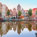 Morning city view of Amsterdam canal Herengracht Royalty Free Stock Photo