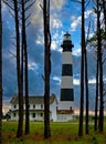 Morning clouds at the historic North Carolina lighthouse Royalty Free Stock Photo