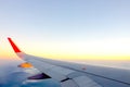 Morning cloudy sunrise with Wing of an airplane. picture for add Royalty Free Stock Photo