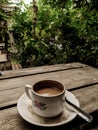 Morning coffe milk in the jungle