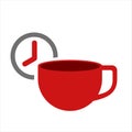 Morning coffee break icon illustration red cup and clock take a break concept fast minutes Royalty Free Stock Photo