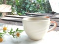 Morning coffee cup concept. flower on vintage background Royalty Free Stock Photo