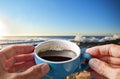 Morning Coffee Cup Sky Beach Royalty Free Stock Photo