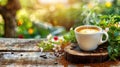 Morning Coffee Delight in Serene Garden Setting Royalty Free Stock Photo