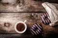 Morning - Coffee and homemade donuts filled with chocolate Royalty Free Stock Photo