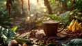 Morning coffee in a lush rainforest setting Royalty Free Stock Photo
