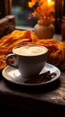 Morning coffee and warmth A wooden table Royalty Free Stock Photo