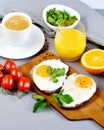 Morning Coffee White Cup Beverage Orange Juice Sandwich with Tasty Fried Egg