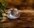 MORNING COFFEE ON A WOODEN TABLE