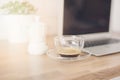 Morning Coffee. Working From Home. Cup Of Coffee And Italian Coffee Maker In Blue. Bright And Clean Modern Minimalist Kitchen,