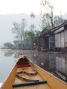 Morning cruis in Dal Lake with background houseboats ,Srinagar,Kashmir,India Royalty Free Stock Photo