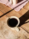 Morning Cup of Coffee on an Old Wooden Table