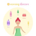 Morning cute skin care routine vector illustration