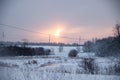 Morning dawn on the river. Pink sky. Winter landscape . Nature outside the city Royalty Free Stock Photo