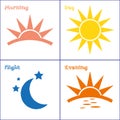 Morning day evening night icon set