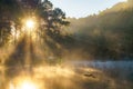 Morning Day in Pang Ung Lake, Tourist famous place where people come to vacation in the winter in Mae Hong Son near Chaing Mai, Royalty Free Stock Photo