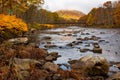 A morning on the Deerfield river in the Berkshires during Autumn Royalty Free Stock Photo