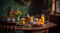 Morning Delight: A Beautifully Decorated Breakfast Spread on a Wooden Table