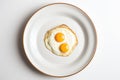 Morning Delight: A simple yet satisfying image of fried eggs on a pristine white plate against a pure white backdrop