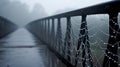 Morning Dew Drops on Metal Bridge over River AI Generated