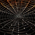 Morning dew on silk like spiderweb, a close up macro marvel
