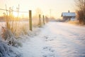 morning dew on a snow-bound country pathway Royalty Free Stock Photo