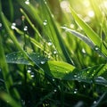 Morning Dew on Vibrant Blades of Grass