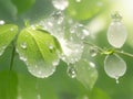 Morning dewdrops on delicate leaves of the sun