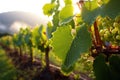 morning dewy vineyard shot with grapes ready for harvest