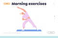 Morning exercise promotional landing page website design template for fitness online service