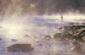 Morning fishing in fog on Housatonic River, Northwestern CT Royalty Free Stock Photo