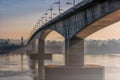 Morning fog at the bridge over the Mekong river Royalty Free Stock Photo