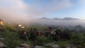 Morning fog dissipates in the mountains Carpathians. Royalty Free Stock Photo