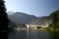 Morning fog lake KÃÂ¶nigssee in the german Alps Royalty Free Stock Photo