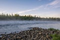 Morning fog on The Ounasjoki River Royalty Free Stock Photo