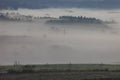 Morning fog over fields and meadows of Podkarpacie region in Poland