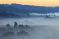 Morning fog over fields and meadows of Podkarpacie region in Poland Royalty Free Stock Photo