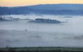 Morning fog over fields and meadows of Podkarpacie region in Poland Royalty Free Stock Photo