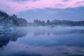 Morning landscape with a fog of Siberian river