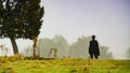 Morning fog over Sad Hill Cemetery. Tourist place in Spain Royalty Free Stock Photo